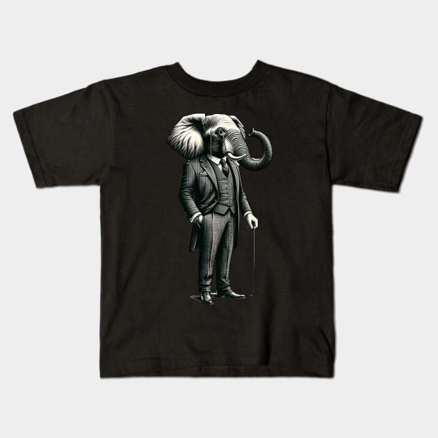 Dapper Elephant Wearing A Three-Piece Suit Kids T-Shirt by Merchweaver